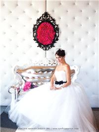 white, wedding dress, strapless, long, sash, black, full skirt