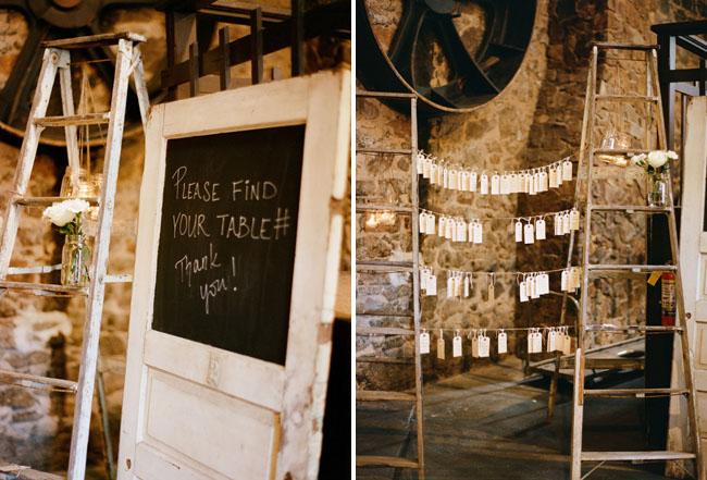 Nice touches, Escort cards hanging between ladders