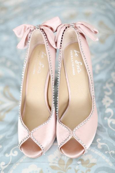 The Shopping List, shoes, pale pink, diamonds, diamante, peep toe, bow