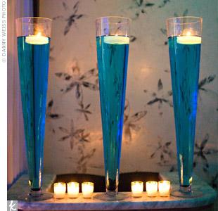 Venue decoration, blue glasses