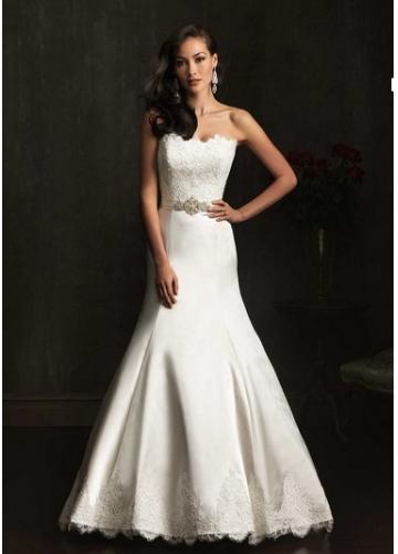 My Stuff, 2014 Good Satin Mermaid Strapless Chapel Train Lace Appliques Wedding Dress