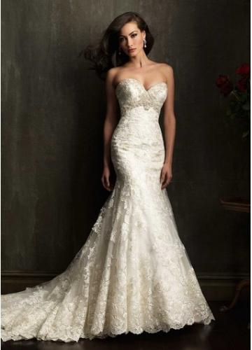 Latest Wedding Dresses 2014, 2014 Gorgeous Lace Mermaid Bateau Chapel Train Beaded Wedding Dress