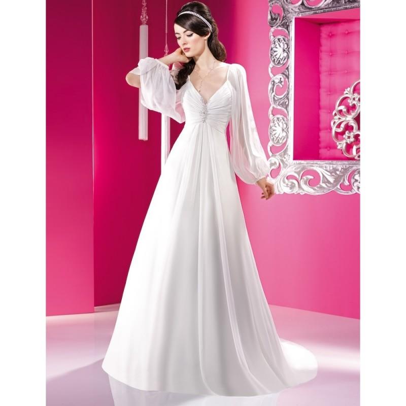 My Stuff, Charming A-line Long Sleeve Beading Ruching Sweep/Brush Train Chiffon Wedding Dresses - Dr