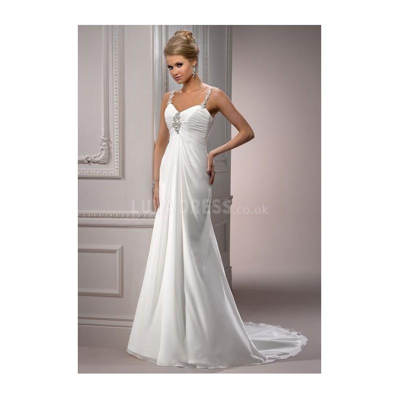 My Stuff, Pleasant Long Chiffon Sheath/ Column Empire Chapel Train Bridal Dresses - Compelling Weddi