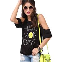 Hate HATE MONDAYS Monday letters printed strapless short sleeve t-shirt D460 - Bonny YZOZO Boutique