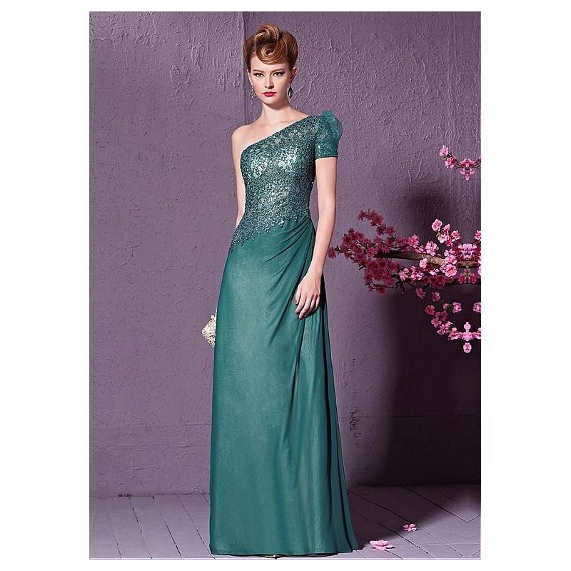 My Stuff, In Stock Elegant Composite Filament &Dense Net & Lace & Malay One-Shoulder Neckline Sheath