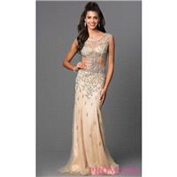 Bead Embellished Floor Length Nude Illusion Dress by Elizabeth K - Discount Evening Dresses |Shop De