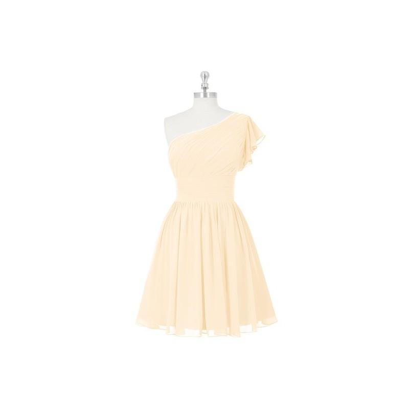 My Stuff, Peach Azazie Carly - Knee Length One Shoulder Chiffon Side Zip Dress - The Various Bridesm