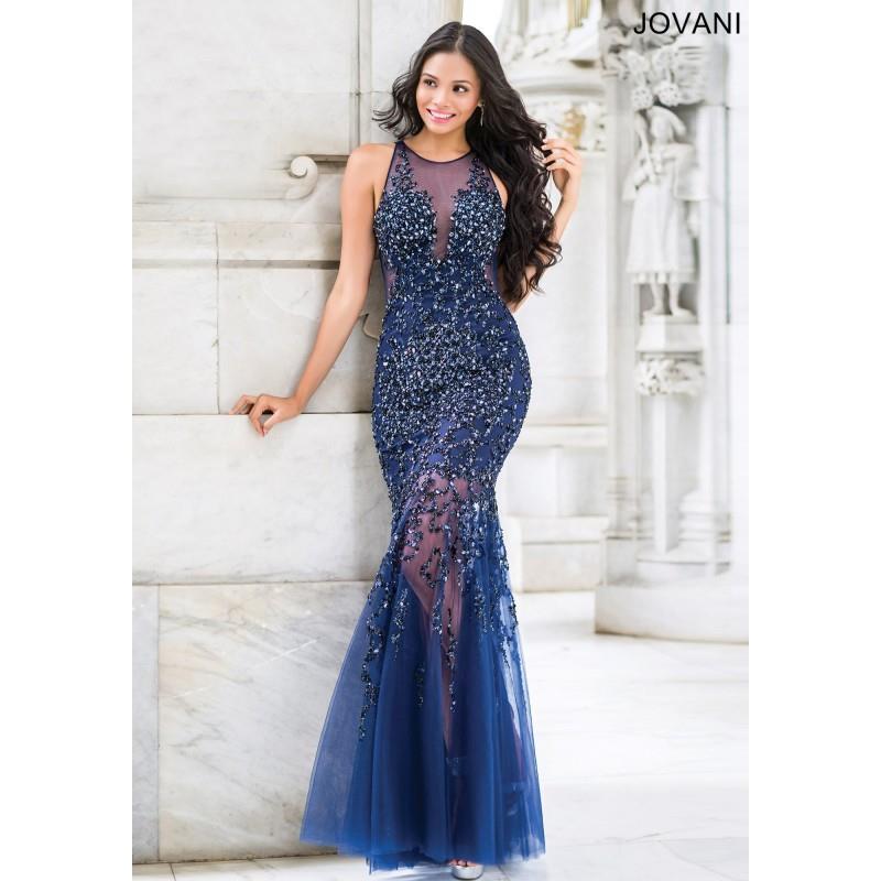 My Stuff, Jovani Navy Sleeveless Trumpet Prom Dress 33736 -  Designer Wedding Dresses|Compelling Eve