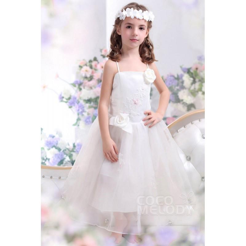 My Stuff, Pretty A Line Spaghetti Strap Ankle Length Organza Ivory Flower Girl Dress CKZI13004 - Top