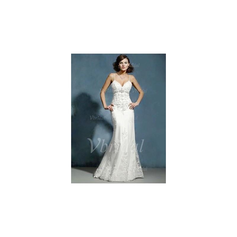 My Stuff, Sheath/Column V-neck Chapel Train Satin Tulle Wedding Dress With Lace Beading - Beautiful