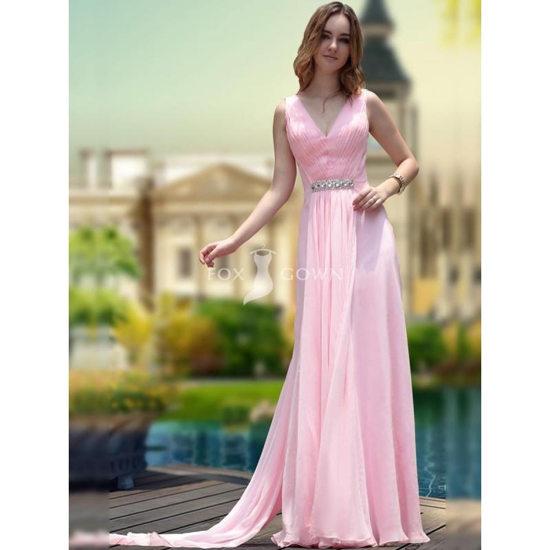 My Stuff, Mantel Rosa in V-Ausschnitt Chiffon Prom Kleid mit Mieder geraffte - Festliche Kleider | 2