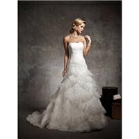 Schulterfreies Spitzen sank Taille Brautkleid mit Organza Asymetrical Rüsche Rock - Festliche Kleide