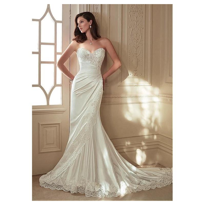 My Stuff, Elegant Stretch Satin & Tulle Sweetheart Neckline Sheath Wedding Dresses with Beaded Lace