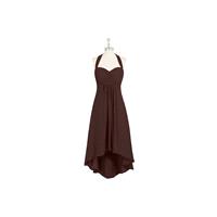 Chocolate Azazie Annabel - Chiffon Asymmetrical Back Zip Halter Dress - Charming Bridesmaids Store