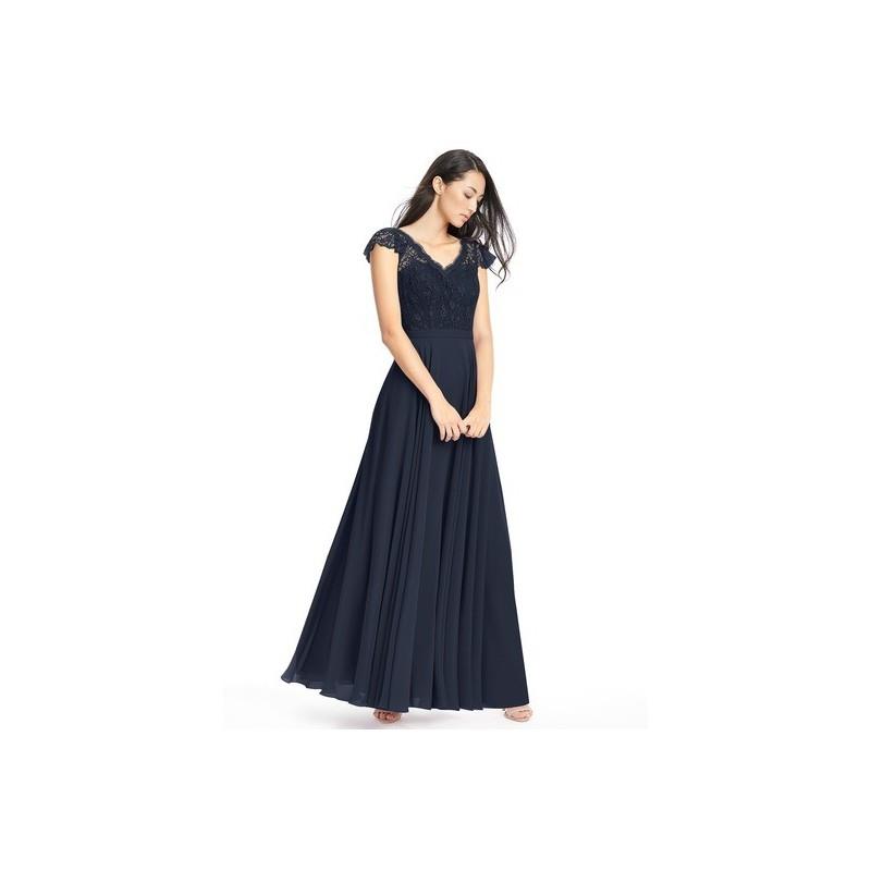 wedding, Dark_navy Azazie Cheryl - Illusion Floor Length Chiffon And Lace V Neck Dress - Charming Br