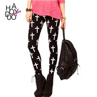 Ladies fall 2017 new slim skinny pencil pants printing high-elastic black leggings - Bonny YZOZO Bou