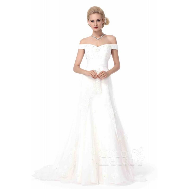 My Stuff, Luxurious A-Line Off The Shoulder Court Train Tulle Wedding Dress - Top Designer Wedding O