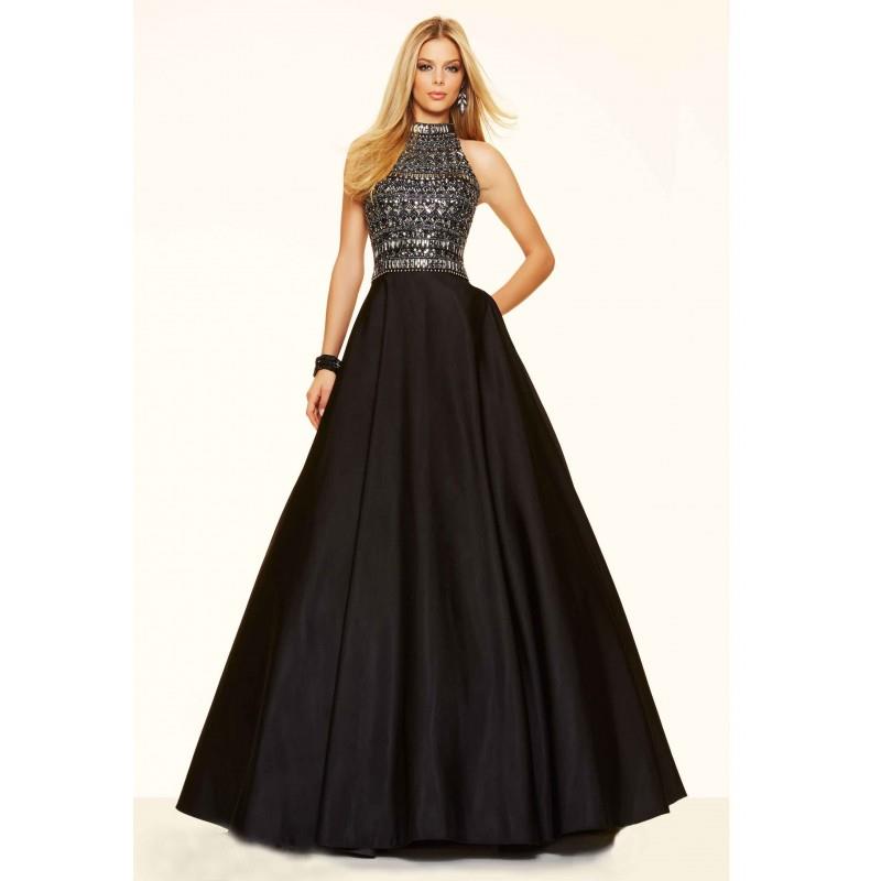 wedding, Halter Taffeta Black Mesmerize Beading A-Line Keyhole Dress - dressosity.com