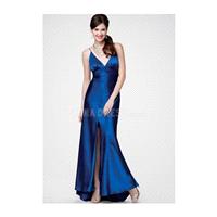 Romantic A line Silk Like Satin V Neck Floor Length Sweep Train Prom Party Dress - Compelling Weddin