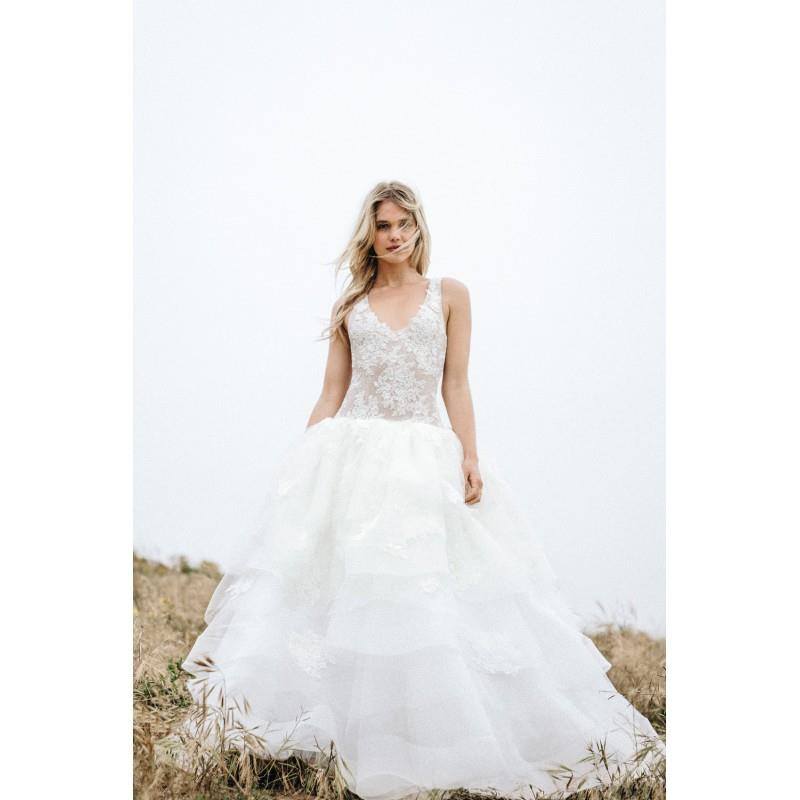 My Stuff, Sabrina Dahan Spring/Summer 2018 Corinne Sweet White Appliques Court Train V-Neck Tulle Ba