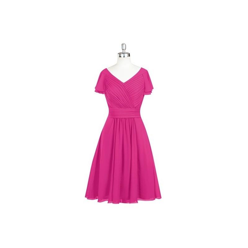 My Stuff, Fuchsia Azazie Hadley - Knee Length Chiffon Back Zip V Neck Dress - Charming Bridesmaids S