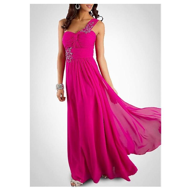 My Stuff, Gorgeous Chiffon A-line One Shoulder Neckline Raised Waist Floor Length Formal Gown - over