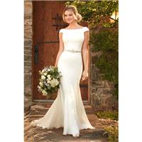 Style D2261 by Essense of Australia - Ivory  White Crepe Belt  Low Back  V-Back Floor Bateau Wedding