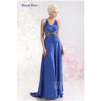 Lovely Sheath-Column V-Neck Sweep-Brush Train Elastic Satin Sodalite Blue Evening Dress COST13005 -