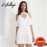 Vogue Sexy Simple Open Back Hollow Out Off-the-Shoulder One Color Summer Dress - Bonny YZOZO Boutiqu