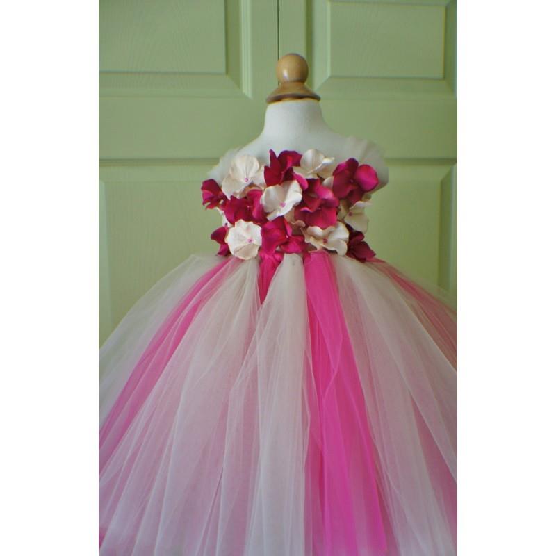 My Stuff, Flower Girl Dress, Tutu Dress, Photo Prop, Magenta and Champagne Flowers, Flower Top, Tutu