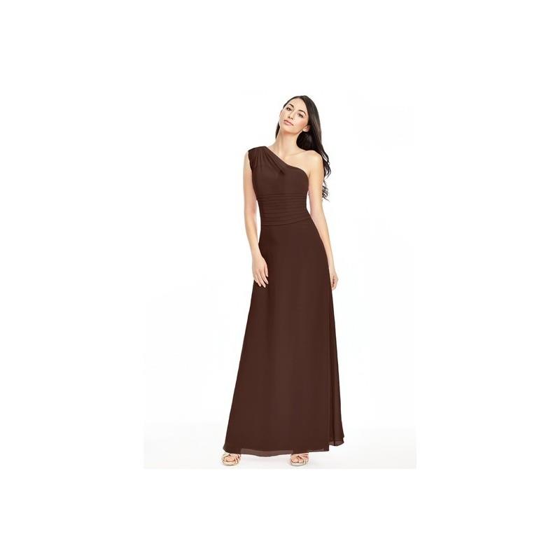 My Stuff, Chocolate Azazie Kallie - Floor Length One Shoulder Strap Detail Chiffon And Lace Dress -