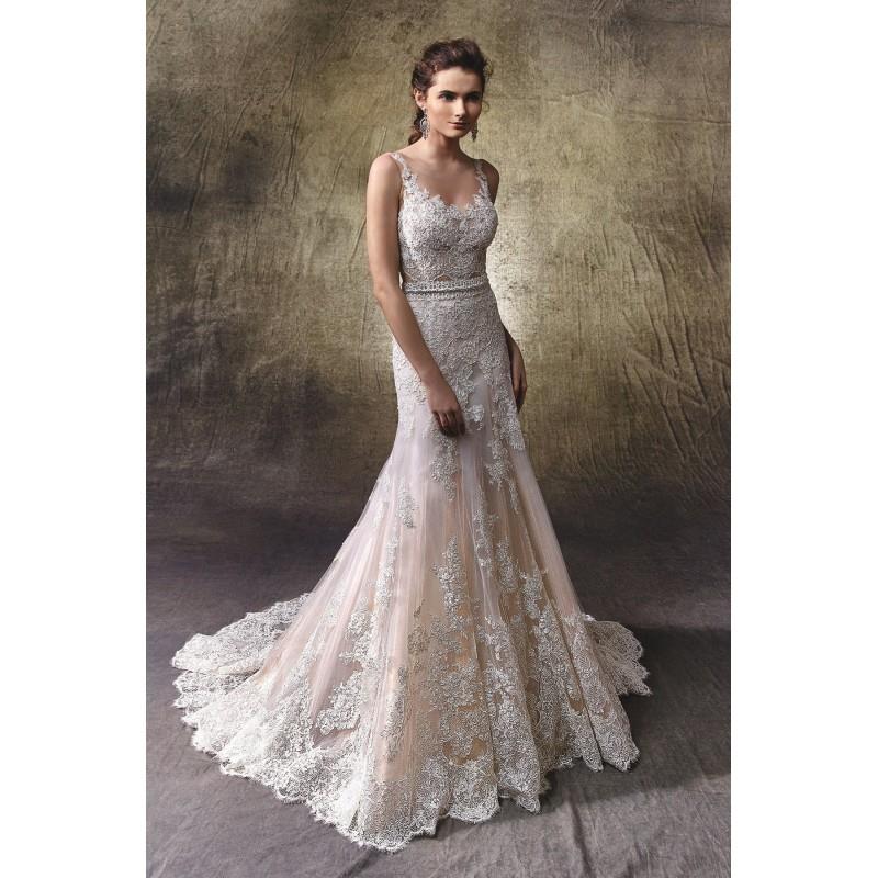 wedding, Lotus by Enzoani - Lace  Tulle Floor Illusion  Straps  V-Neck Body-skimming Wedding Dresses