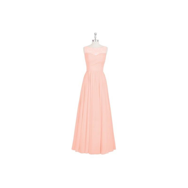 My Stuff, Coral Azazie Aliya - Back Zip Floor Length Chiffon And Lace Boatneck Dress - Charming Brid