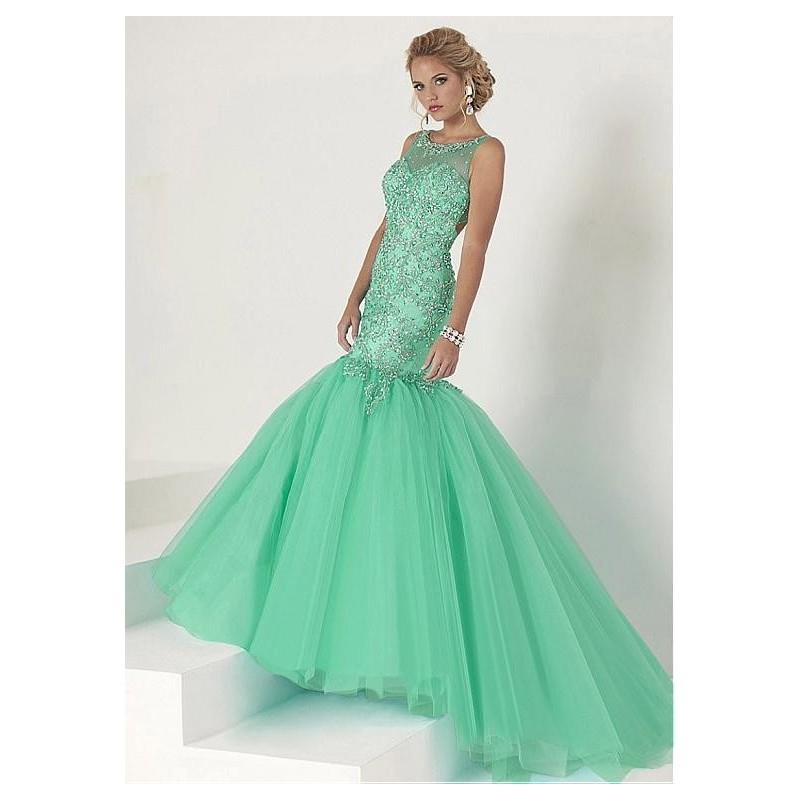 My Stuff, Luxury Tulle & Satin Bateau Neckline Mermaid Formal Dresses With Beads & Rhinestones - ove