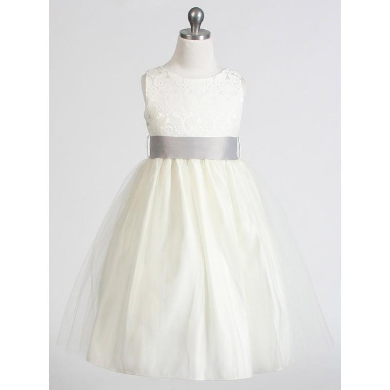 wedding, Ivory Jacquard Bodice w/ Tulle Skirt & Removable Sash Style: DSK394 - Charming Wedding Part