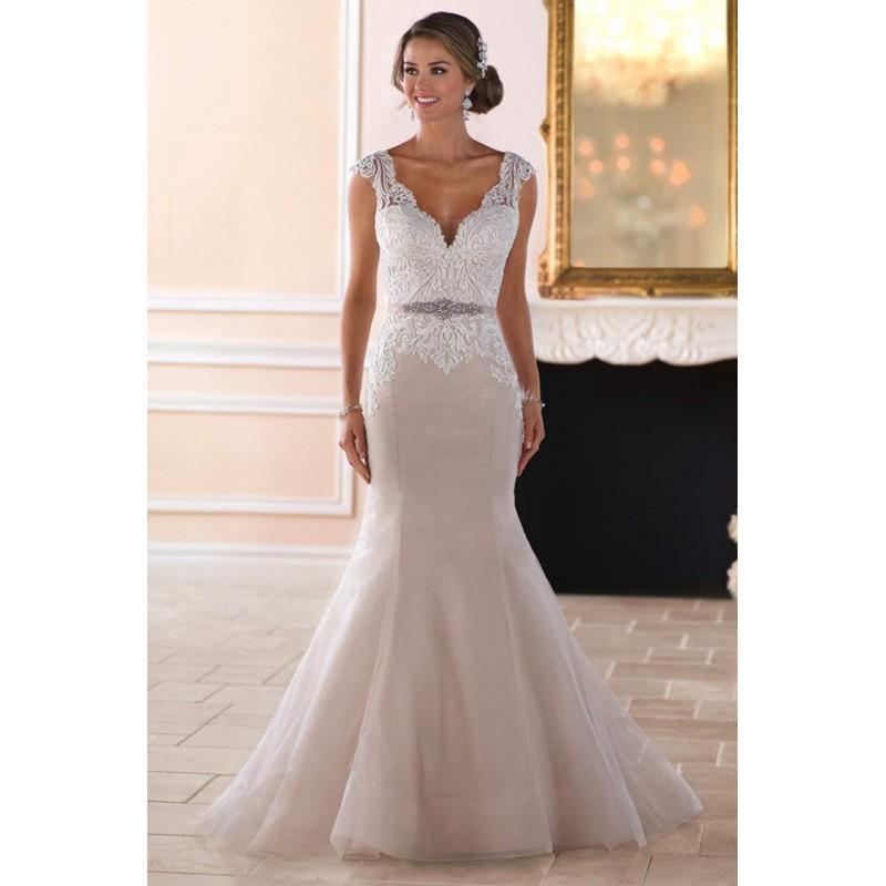 My Stuff, Style 6398 by Stella York - Ivory  White  Blush Lace  Tulle Belt  Low Back  V-Back Floor V