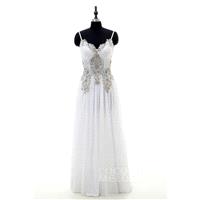 Trendy Sheath-Column Spaghetti Strap Natural Floor Length Chiffon White Sleeveless Open Back Wedding