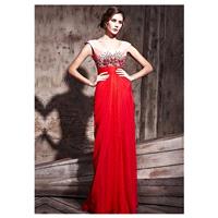 In Stock Elegant Tencel & Malay Satin & Transparent Net A-line V Neckline Floor-length Evening Dress