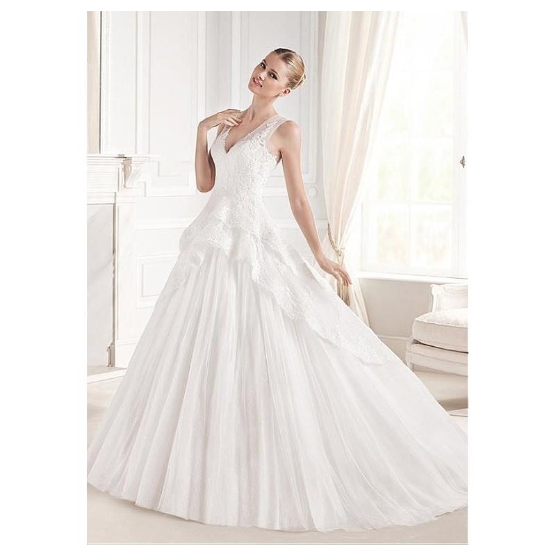 My Stuff, Glamorous Tulle V-neck Neckline Natural Waistline A-line Wedding Dress With Appliques - ov