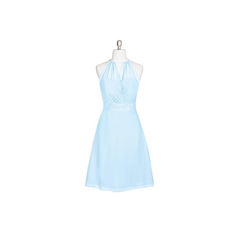 My Stuff, Sky_blue Azazie Karen - Halter Chiffon Bow/Tie Back Knee Length Dress - Charming Bridesmai