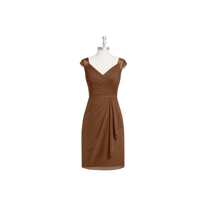 My Stuff, Brown Azazie Fawne - Knee Length Illusion V Neck Chiffon And Lace Dress - Charming Bridesm