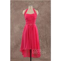 Cute Sheath-Column Halter Natural Short-Mini Chiffon Fandango Pink Sleeveless Side Zipper Party Dres