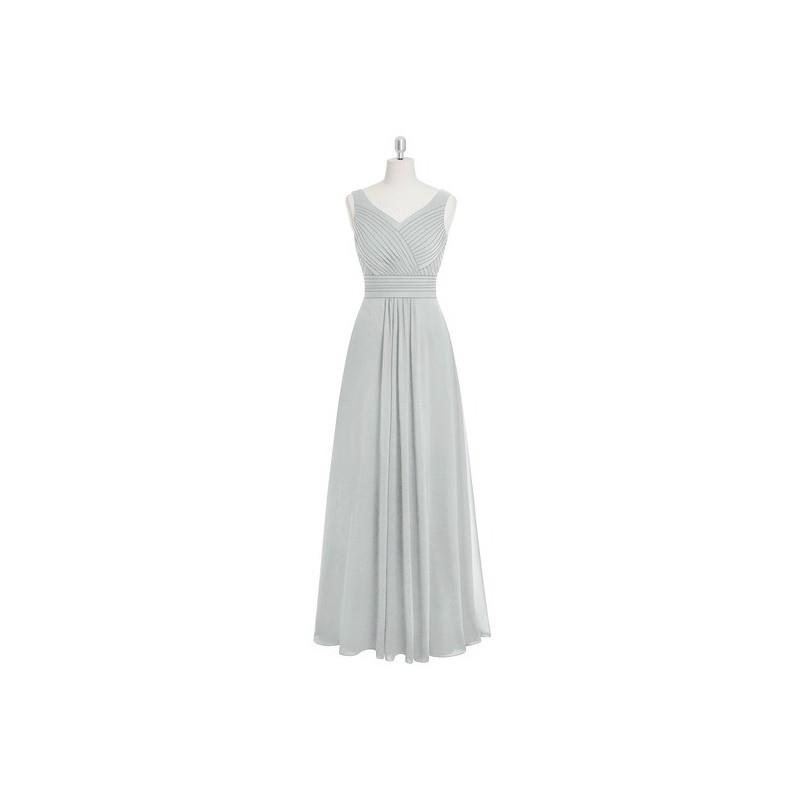 wedding, Silver Azazie Pierrette - V Back V Neck Floor Length Chiffon Dress - Cheap Gorgeous Bridesm