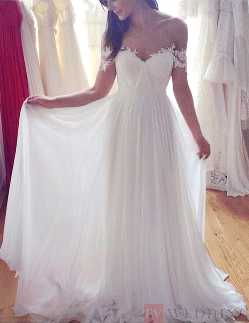 Wedding DRESSES ONLINE, Bateau Chiffon Wedding Dress With Appliques