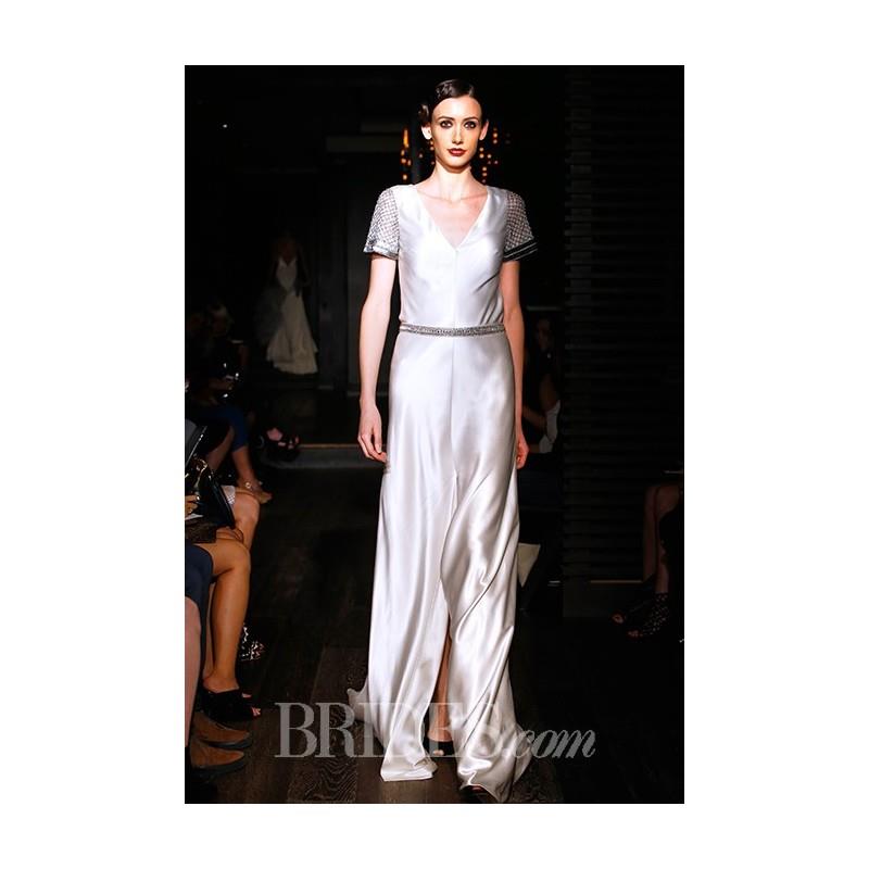 My Stuff, Johanna Johnson - Fall 2015 - The Sterling V-neck Sheath WEdding Dress with Short Sleeves