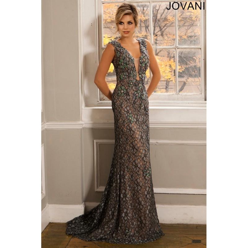 My Stuff, Jovani 24835 V-Neckline Sheer Back Sheath Silhouette - Jovani V Neck Social and Evenings L