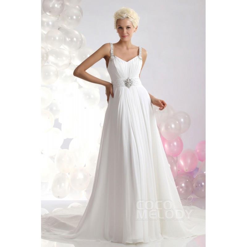 My Stuff, Timeless Sheath-Column Spaghetti Strap Chapel Train Chiffon Wedding Dress CWLT130AC - Top