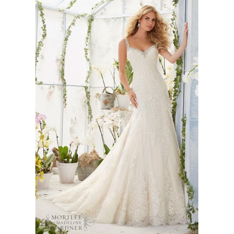 My Stuff, Mori Lee 2822 Wedding Dress - Mori Lee A Line Wedding Long Illusion, Sleeveless, V Neck Dr