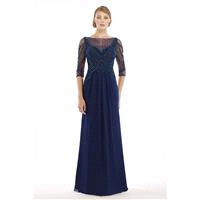 Sheath-Column Illusion Floor Length Chiffon Dark Navy Half Sleeve Zipper Mother Of The Bride Dress B